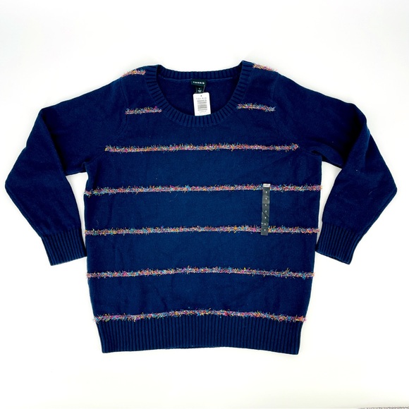 torrid Sweaters - TORRID - Navy Tinsel Stripe Holiday Christmas Sweater - Size 1X